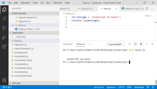 node.js in Visual Code basis 1